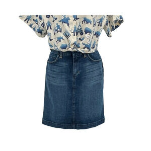 Banana‎ Republic Women Knee Length Blue Pencil Denim Skirt Career Business Sz 6